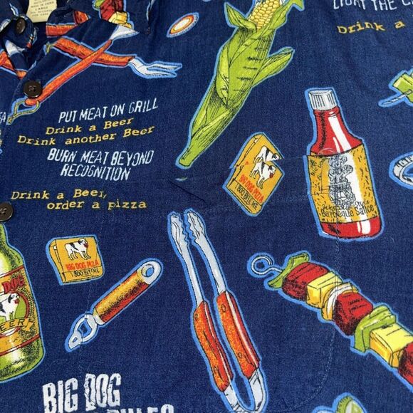 Big Dogs Blue Mens Barbeque Button Front Shirt Large Tropical All Over Print VTG - Picture 5 of 8